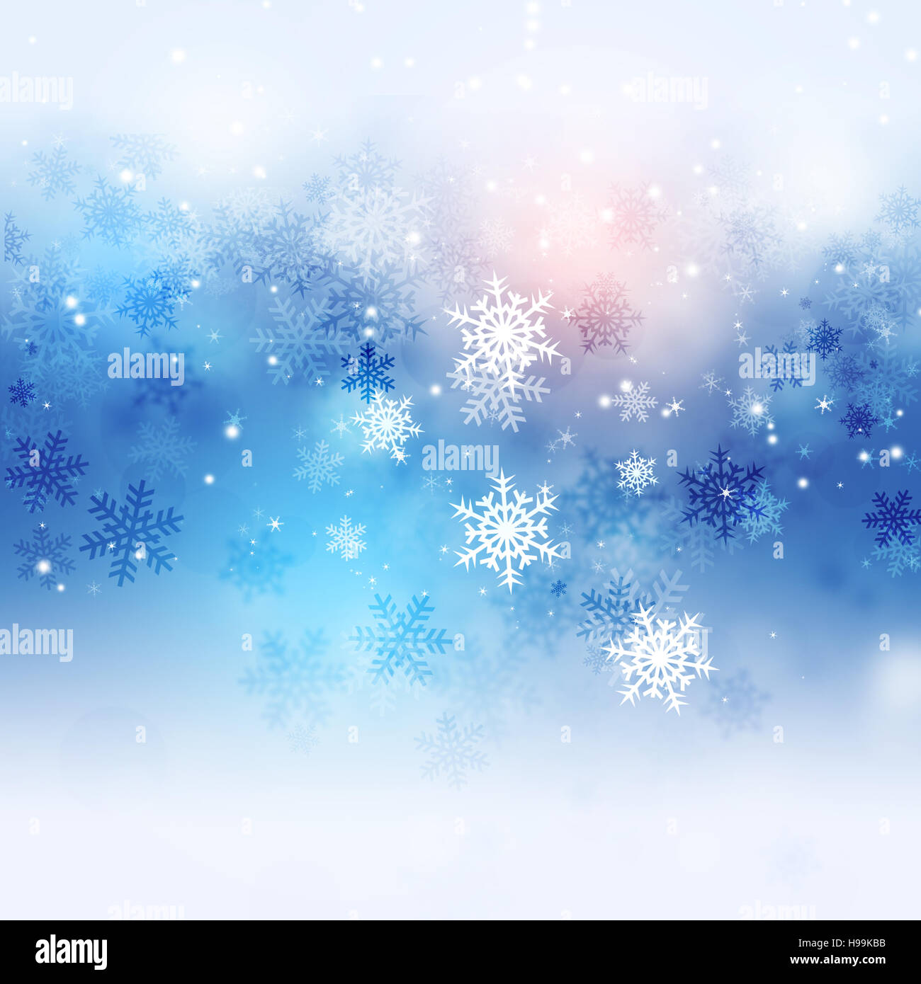 xmas winter abstract blue background with snow and blurry lights Stock ...