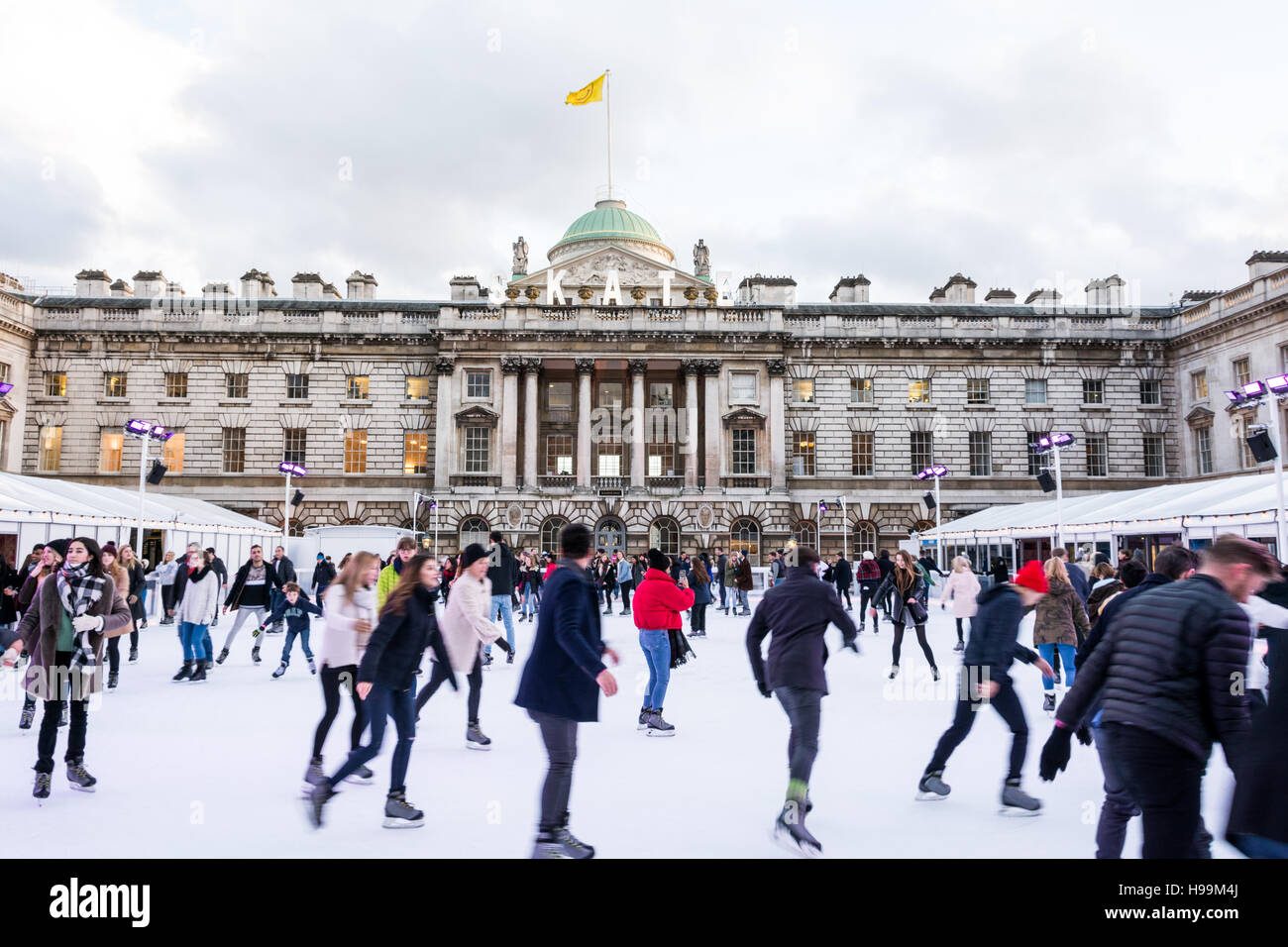 Skaters and Ice Rink at Skate, Somerset House, London, England, UK