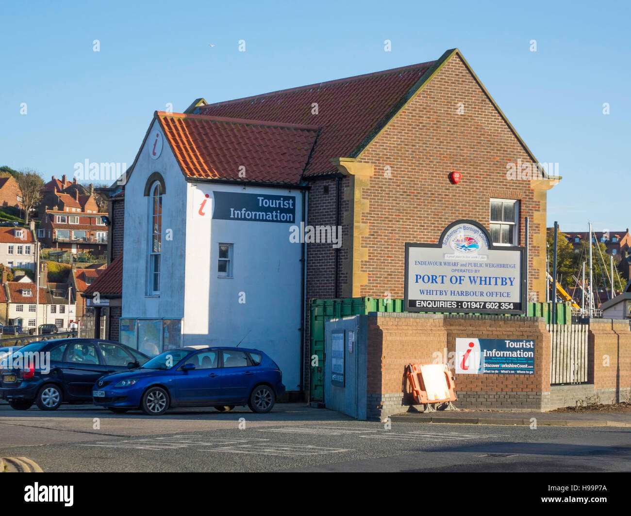 Whitby North Yorkshire Tourist Information Office relocated to the Harbour Office Langbourne Rd ahead of the 2017 tourist season Stock Photo
