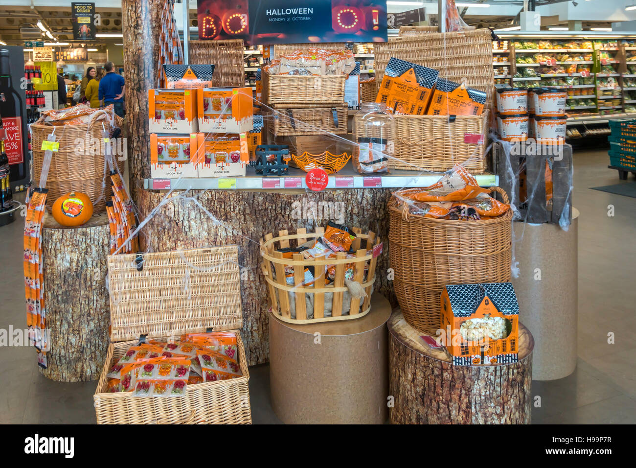 A display of goods for Halloween in a Marks and Spencer Only Food Shop Stock Photo