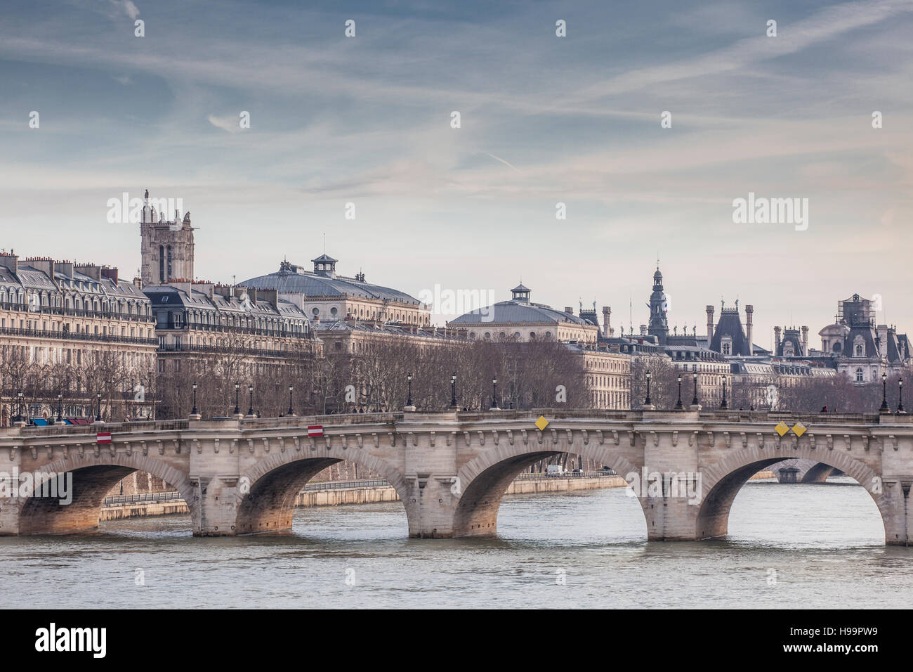 Pont Neuf and the right bank of the Seine in Paris. Stock Photo