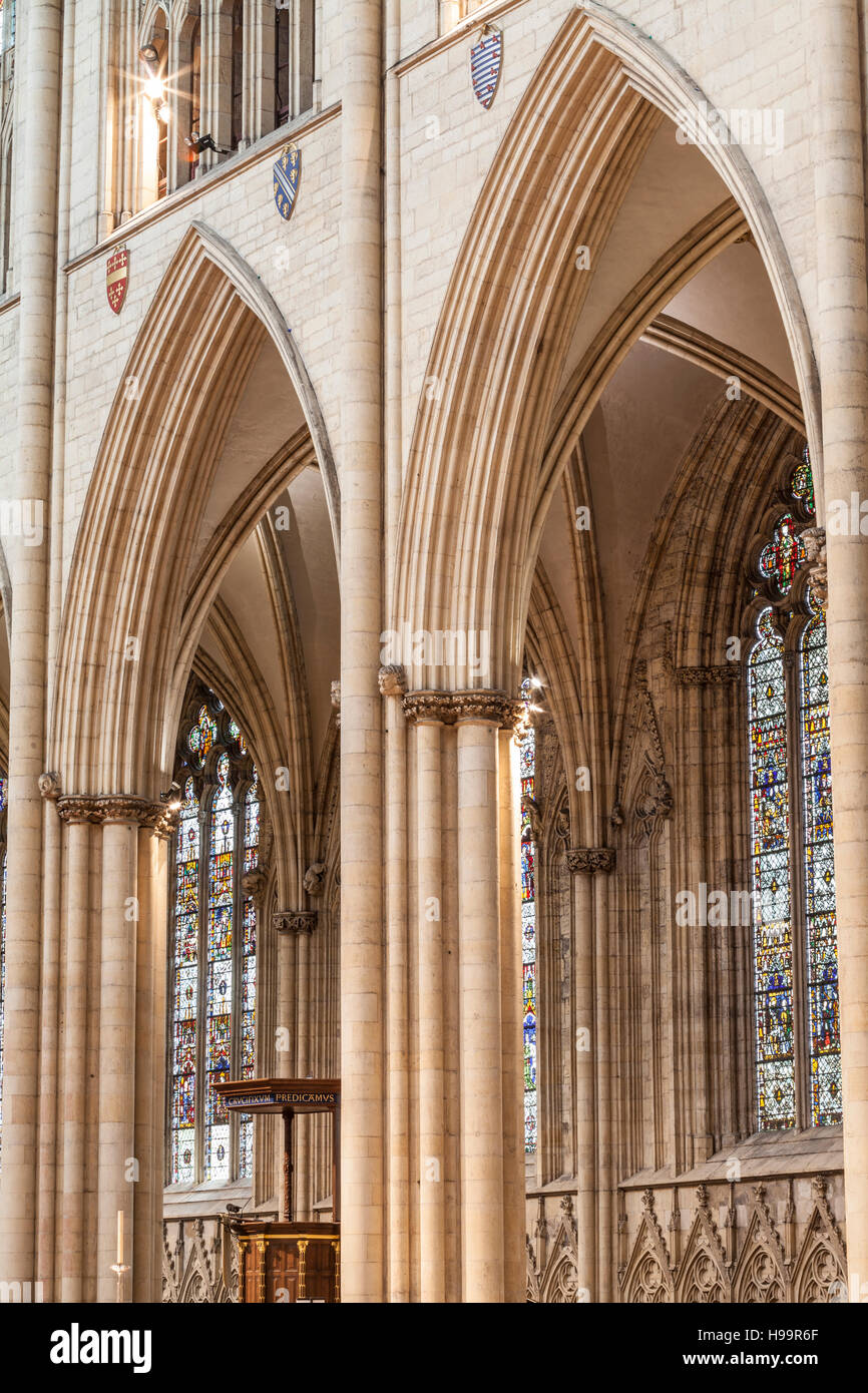 Gothic arches in the nave of York Minster cathedral. One of the finest