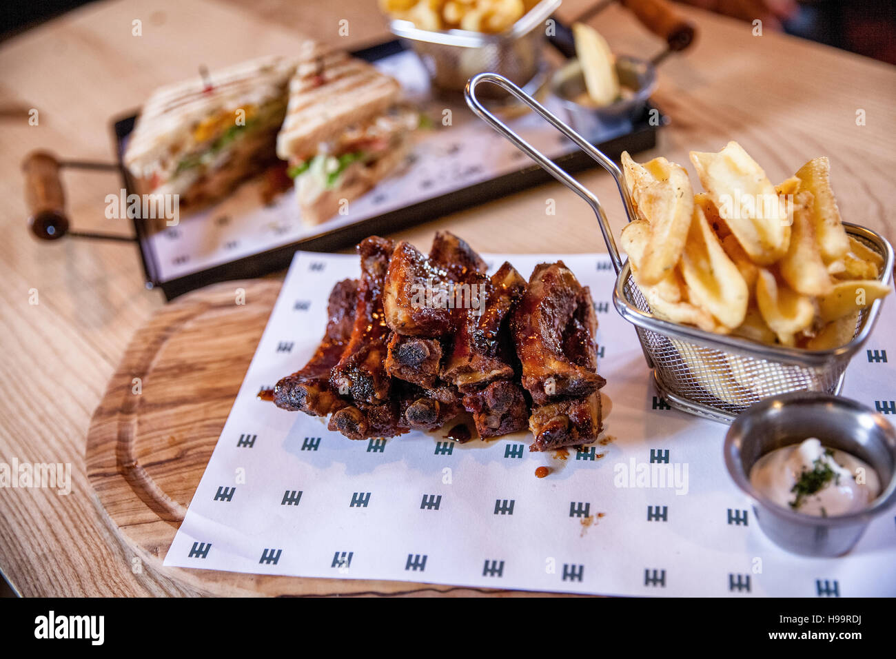 Close-up of ready-to-eat meal in restaurant Stock Photo