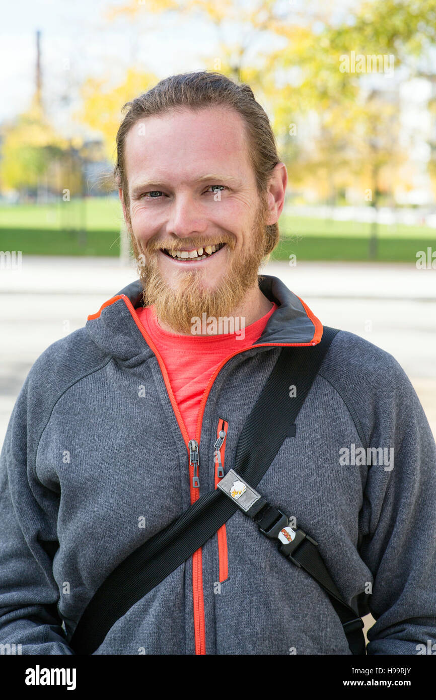 Portrait of male bike messenger Stock Photo