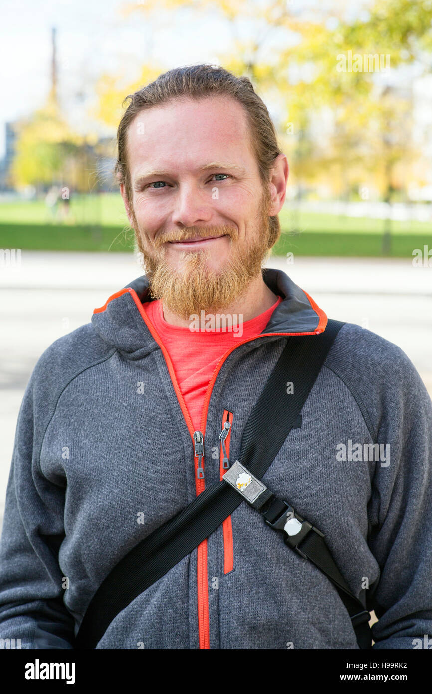 Portrait of male bike messenger Stock Photo