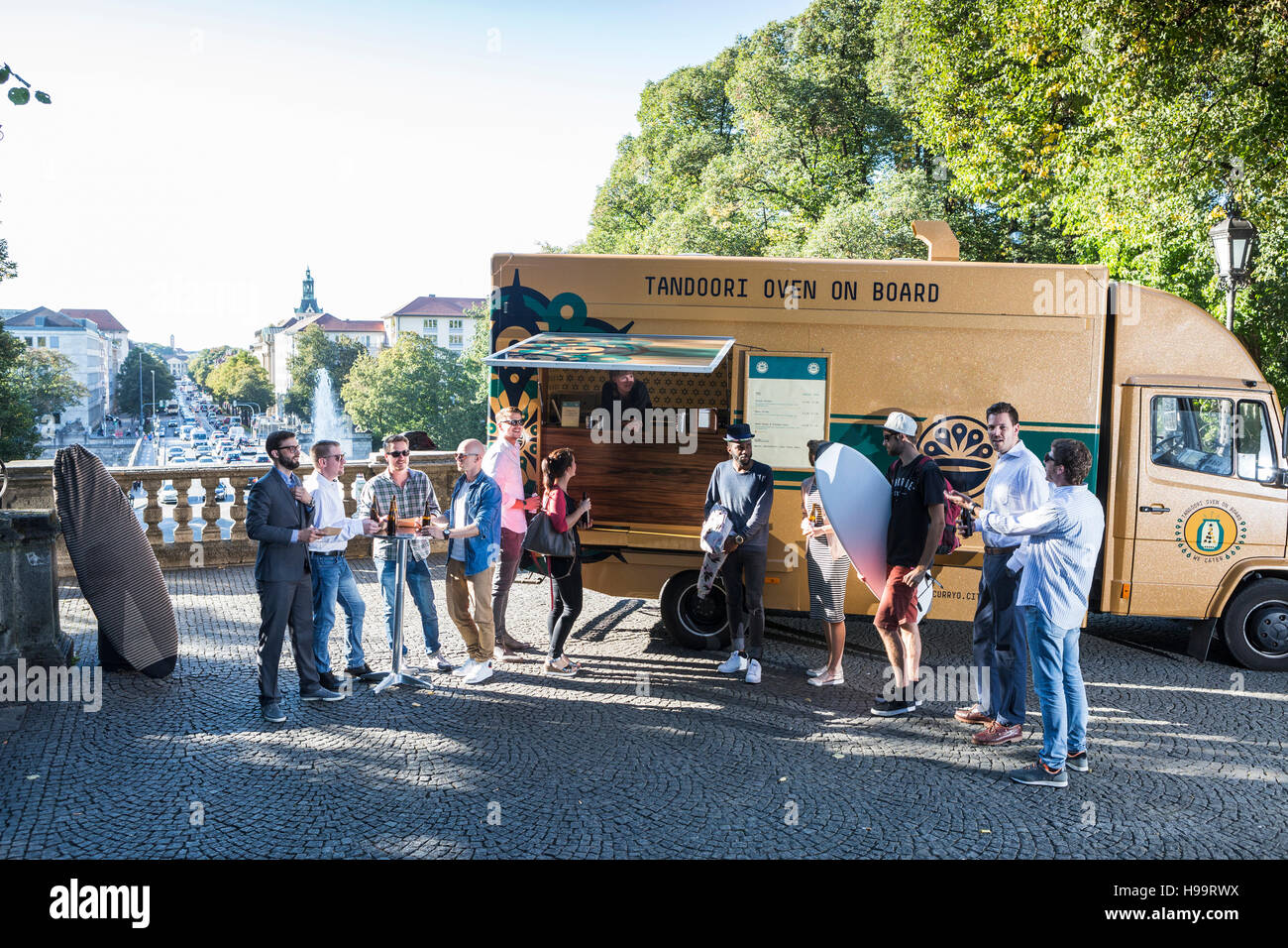 Group of customers waiting at food truck Stock Photo