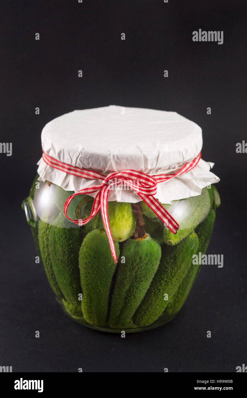 Jar of homemade pickles for winter storage Stock Photo