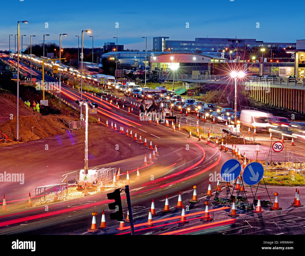 Silverlink roundabout works Wallsend Cobalt Business Park, Owen Pugh, workers, free recovery, works exit, average speed cameras, Next Home A Plant, pl Stock Photo