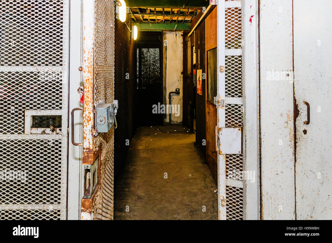 Steel barred doors in Crumlin Road Gaol, a Victorian prison modelled on Pentonville in London. Stock Photo