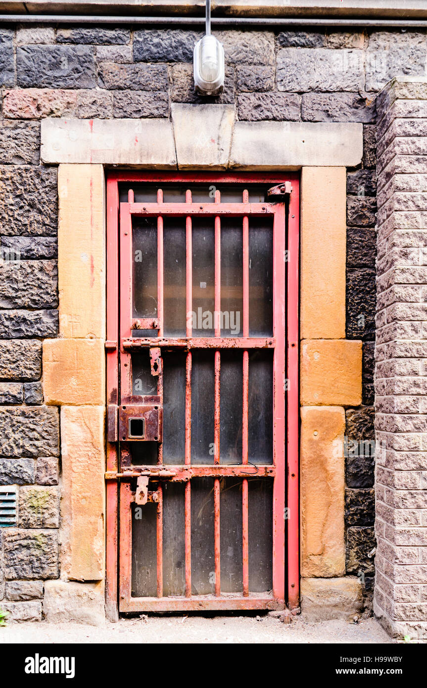 Steel barred doors in Crumlin Road Gaol, a Victorian prison modelled on Pentonville in London. Stock Photo