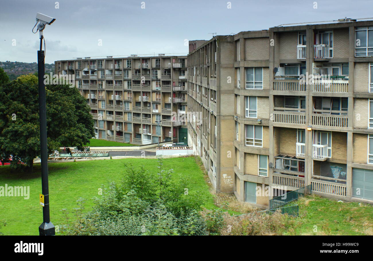 Sheffield, Yorkshire UK. September 2016. Flank of the Park Hill housing