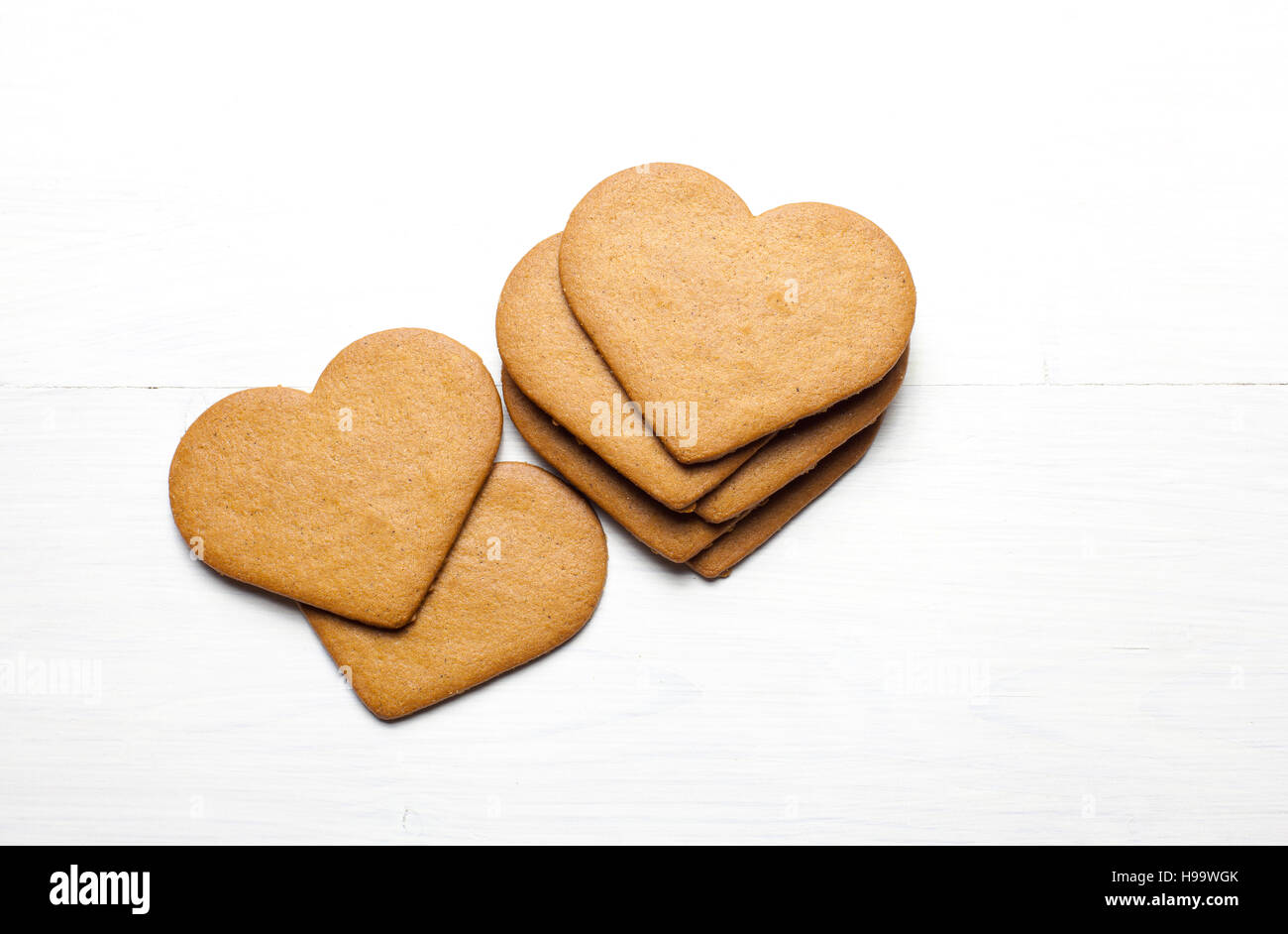 Heart shaped Gingerbread cookie (stacked group). Stock Photo