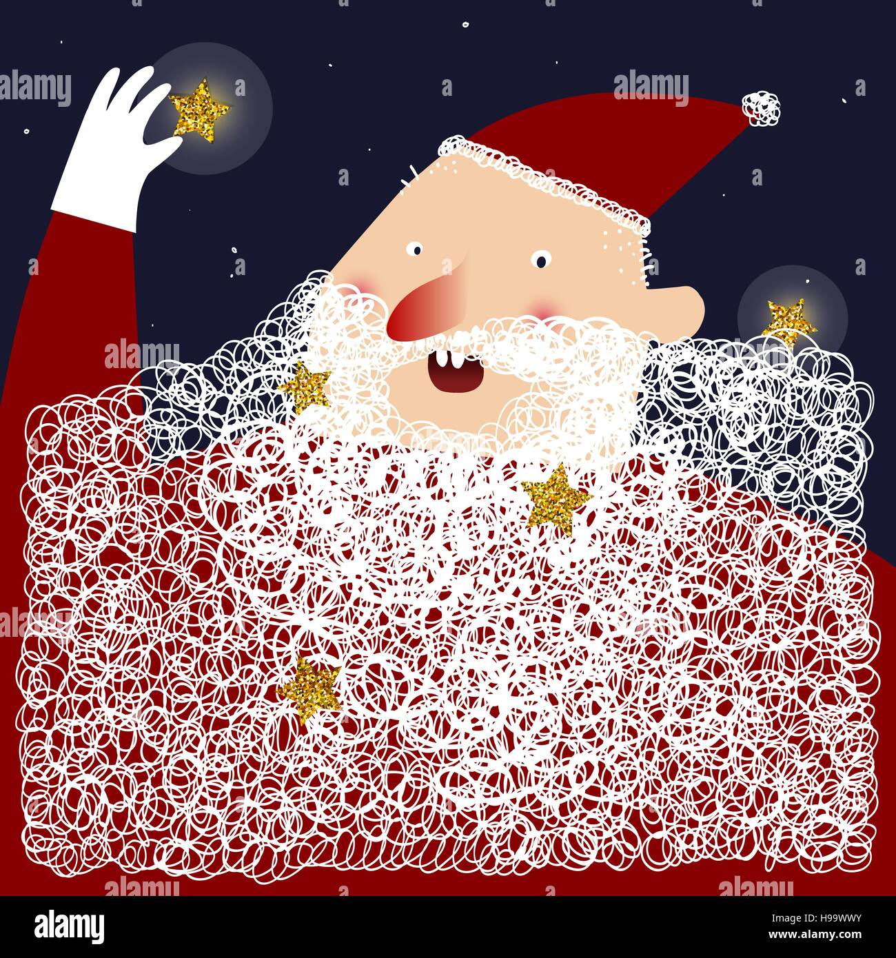 Vector art for Christmas and New Year with cute cartoon Santa Claus. Perfect for invitation, postcards, banners, greeting cards and others. Stock Vector
