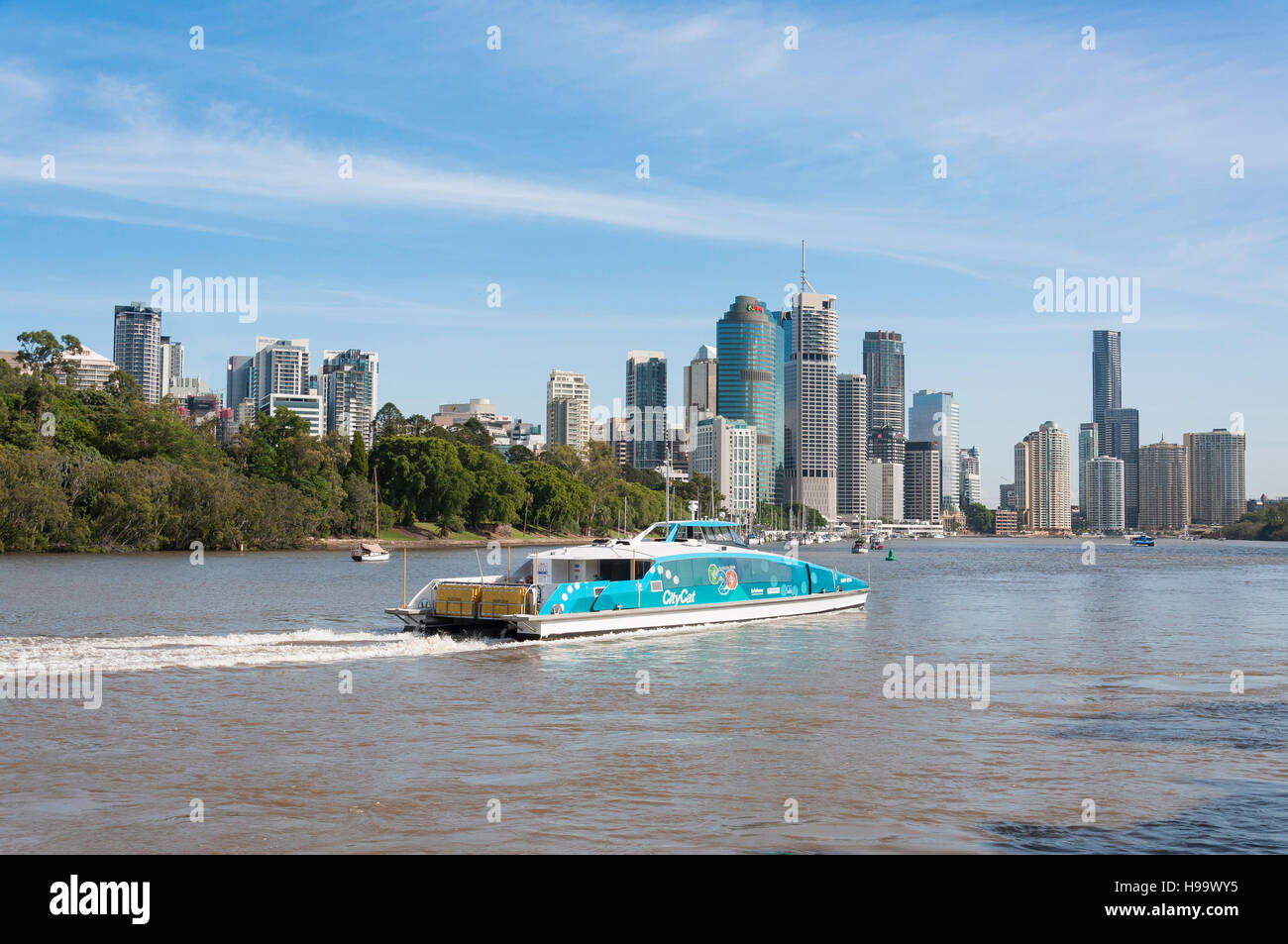 City view across Brisbane River from Kangaroo Point, Brisbane City, Brisbane, Queensland, Australia Stock Photo