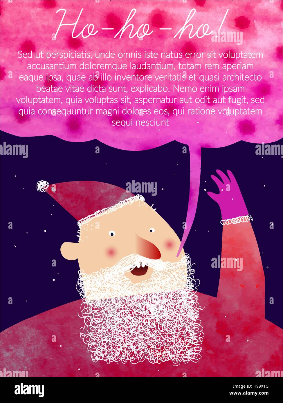 Vector art for Christmas and New Year with cute cartoon Santa Claus. Perfect for invitation, postcards, banners, greeting cards and others. Stock Vector