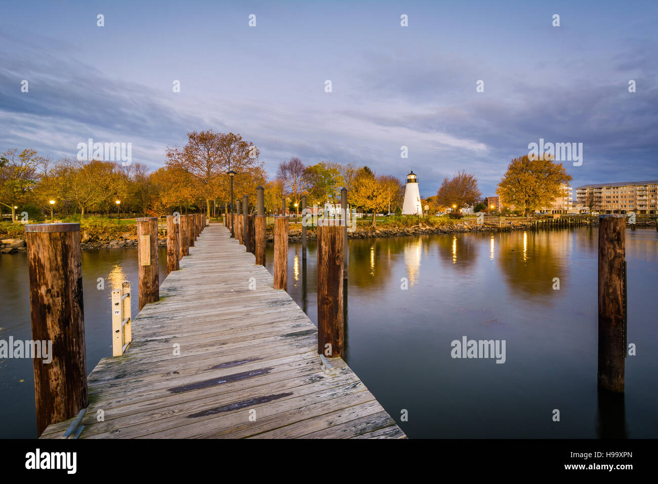 Pier and Concord Point Lighthouse in Havre de Grace, Maryland Stock