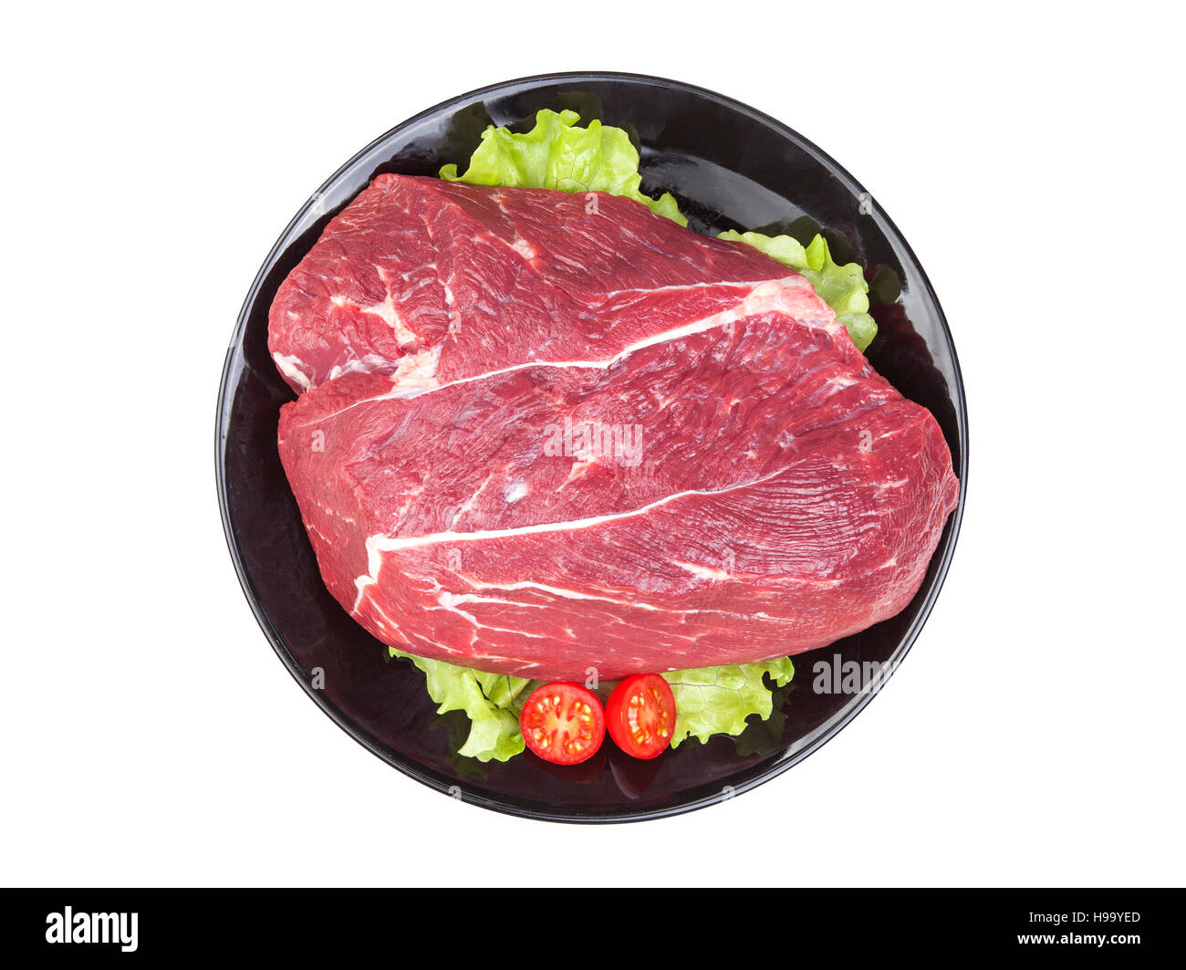 Fresh piece of raw beef isolated on white background. Top view Stock ...