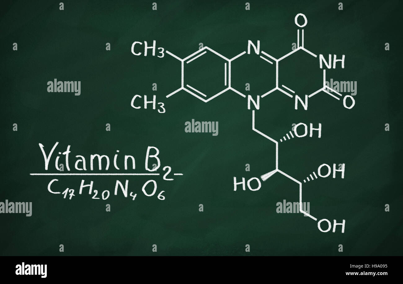 Structural model of Vitamin B2 (Riboflavin) on the blackboard Stock