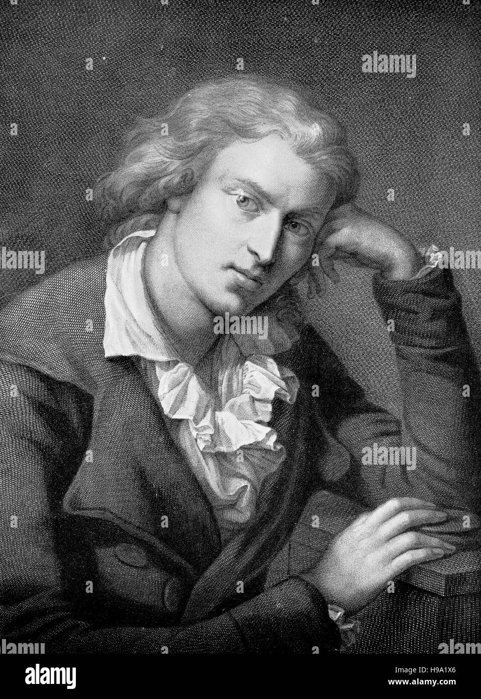 Johann Christoph Friedrich von Schiller, 10 November 1759 - 9 May 1805, was a German poet, philosopher, physician, historian, and playwright, historical illustration Stock Photo