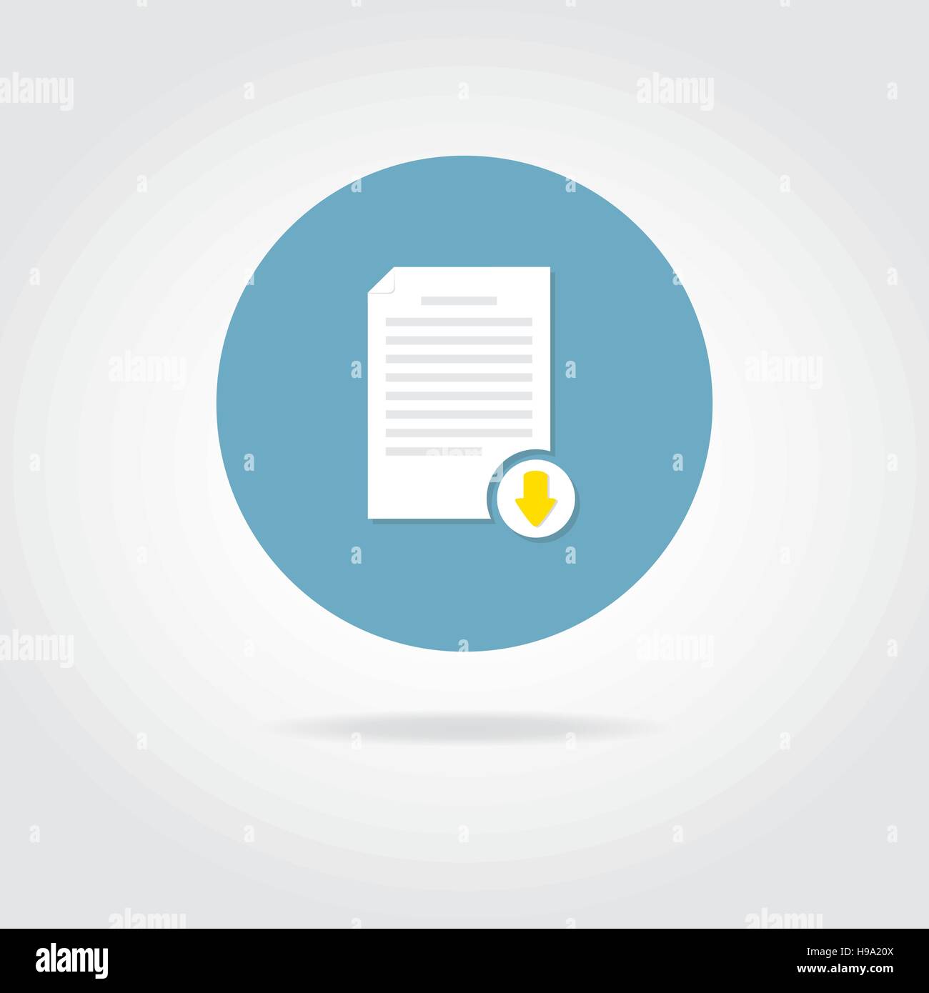 Flat icon. Document downloading. White sheet with arrow on circle. Stock Vector