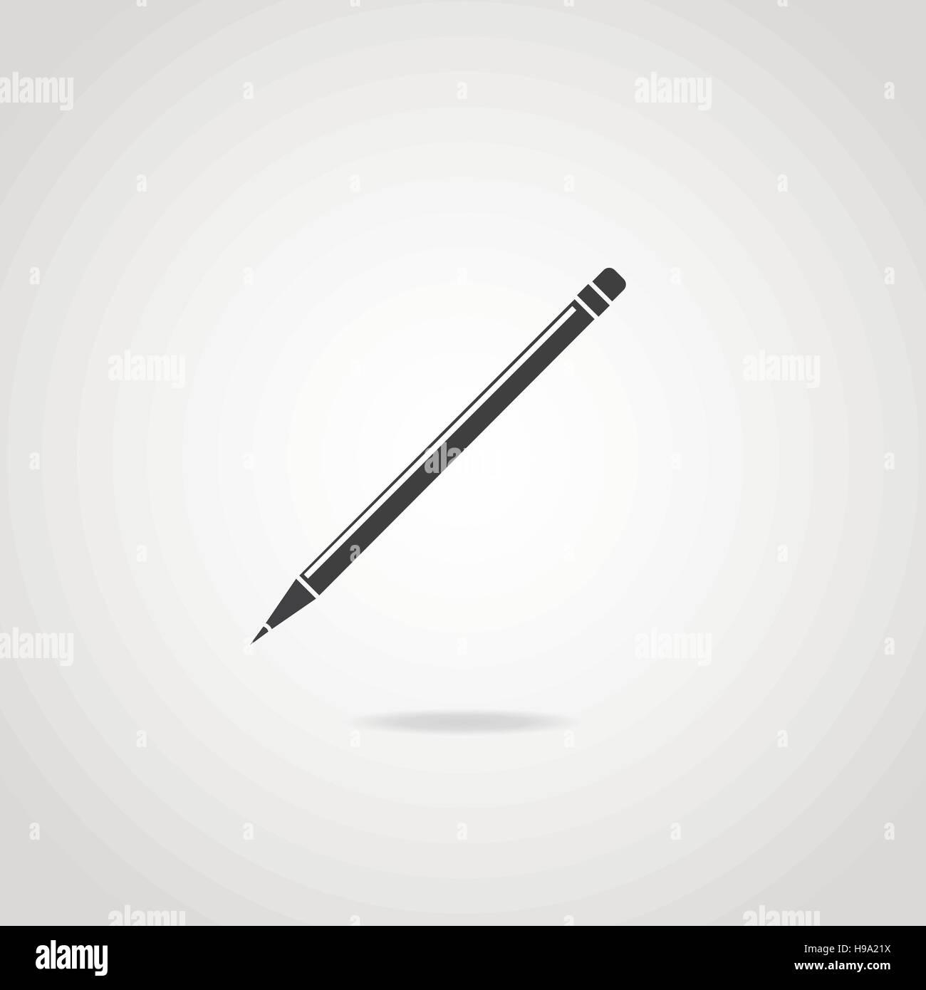 Black icon of wooden thin pencil. Rubber and sharp tip. Stock Vector