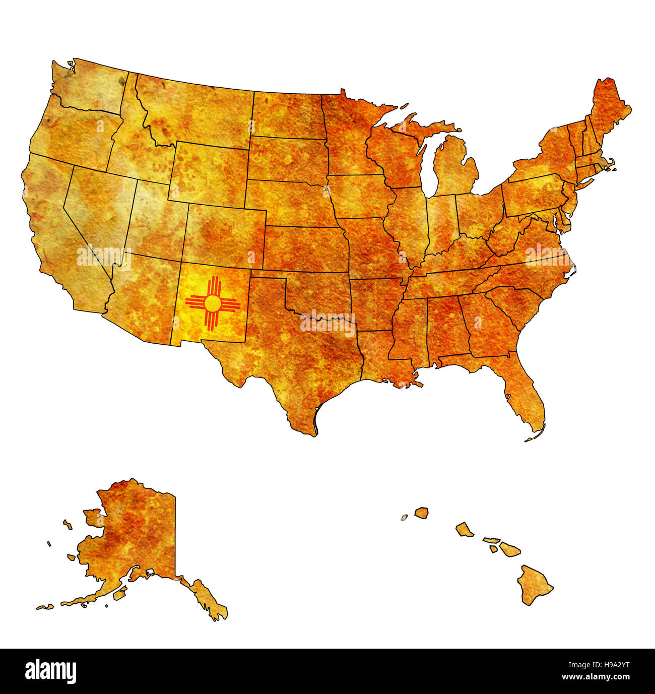 new mexico on old vintage map of usa with state borders Stock Photo