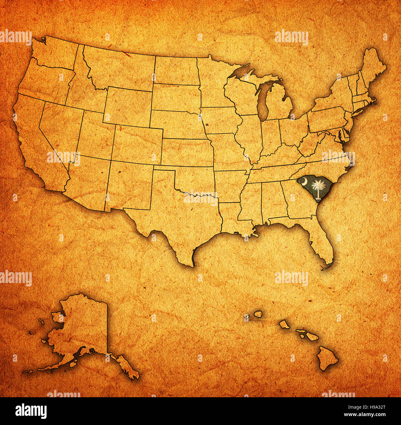 south carolina on old vintage map of usa with state borders Stock Photo ...