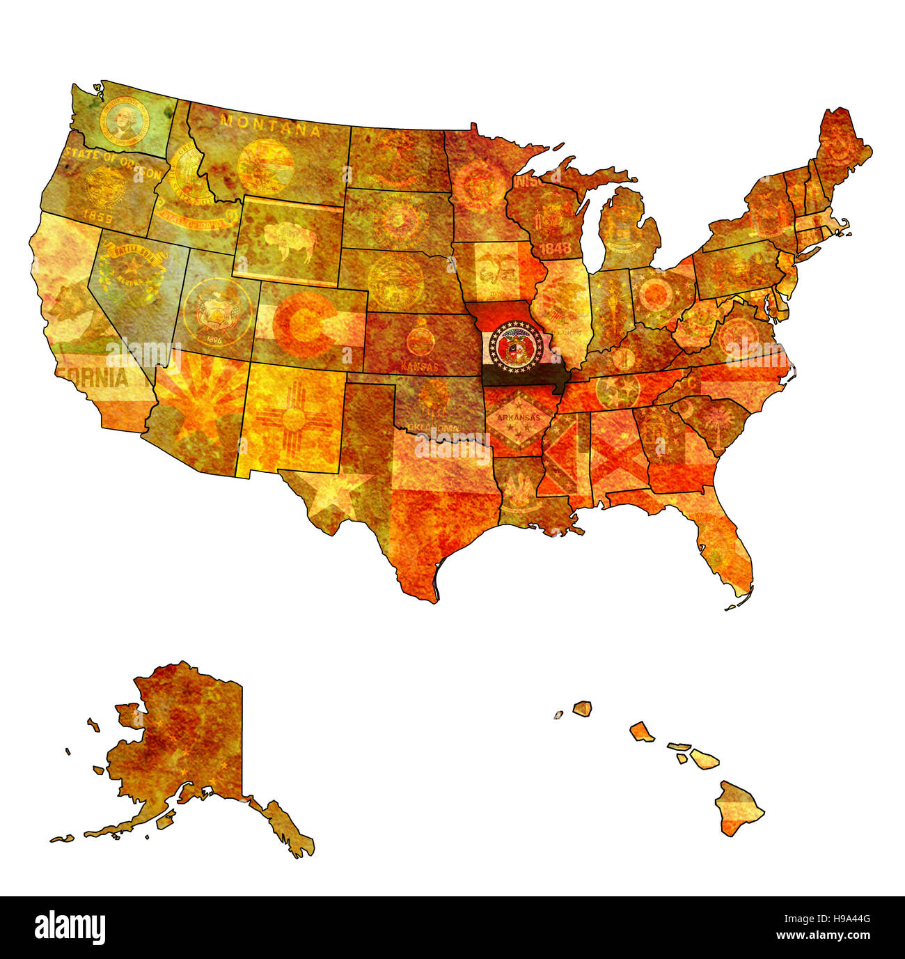 missouri on old vintage map of usa with state borders Stock Photo