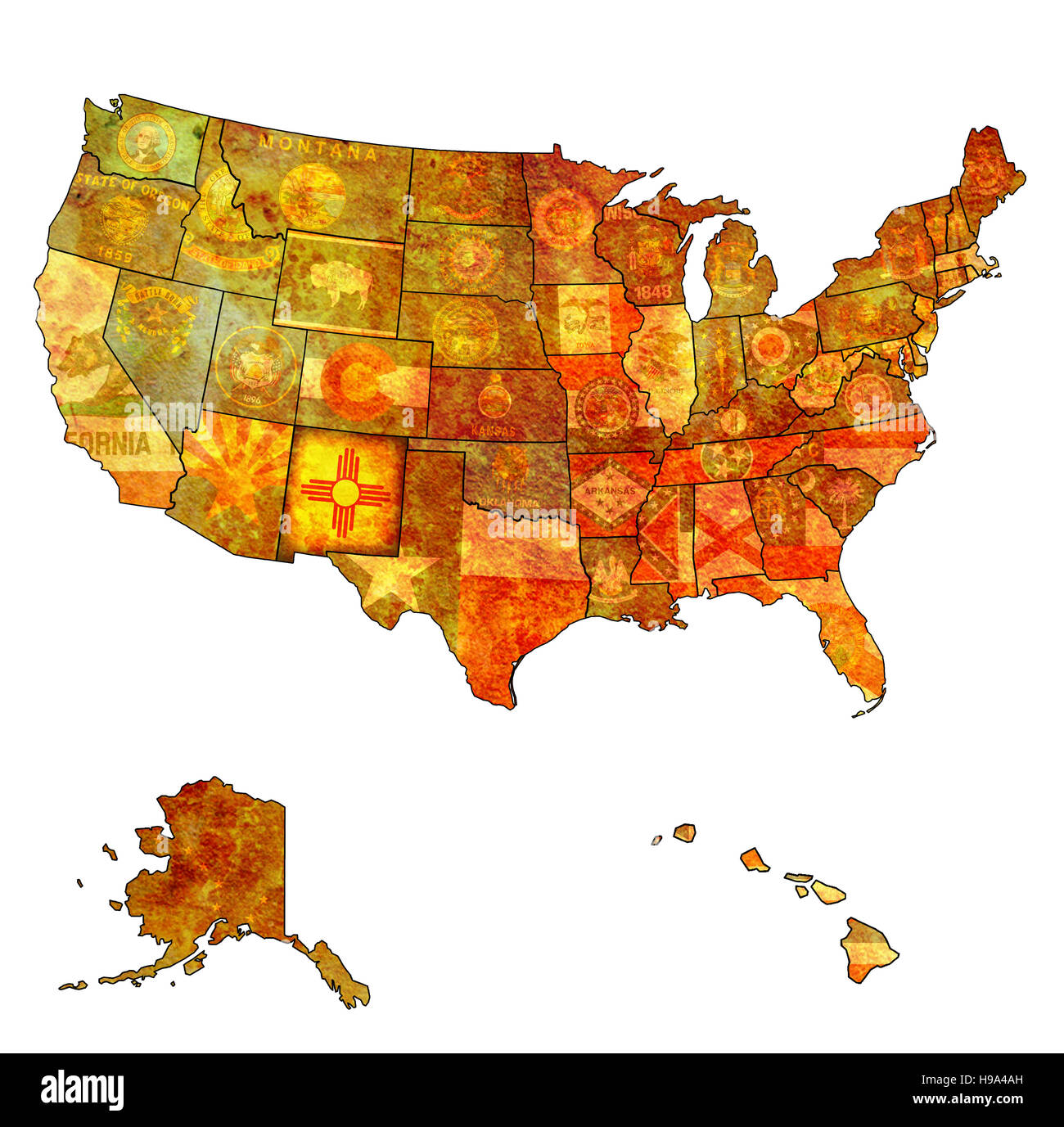 new mexico on old vintage map of usa with state borders Stock Photo