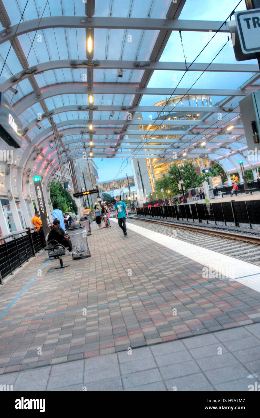 Light Rail Station in Uptown Charlotte, NC Stock Photo