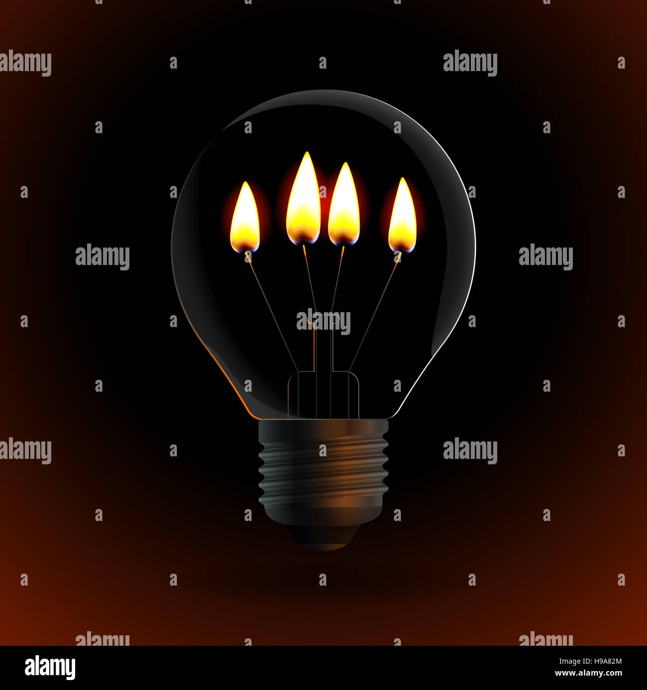 lightbulb with four fire candle on dark background Stock Photo