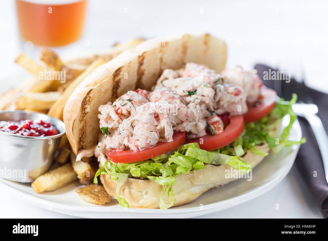 A plated lobster po' boy sandwich Stock Photo Alamy