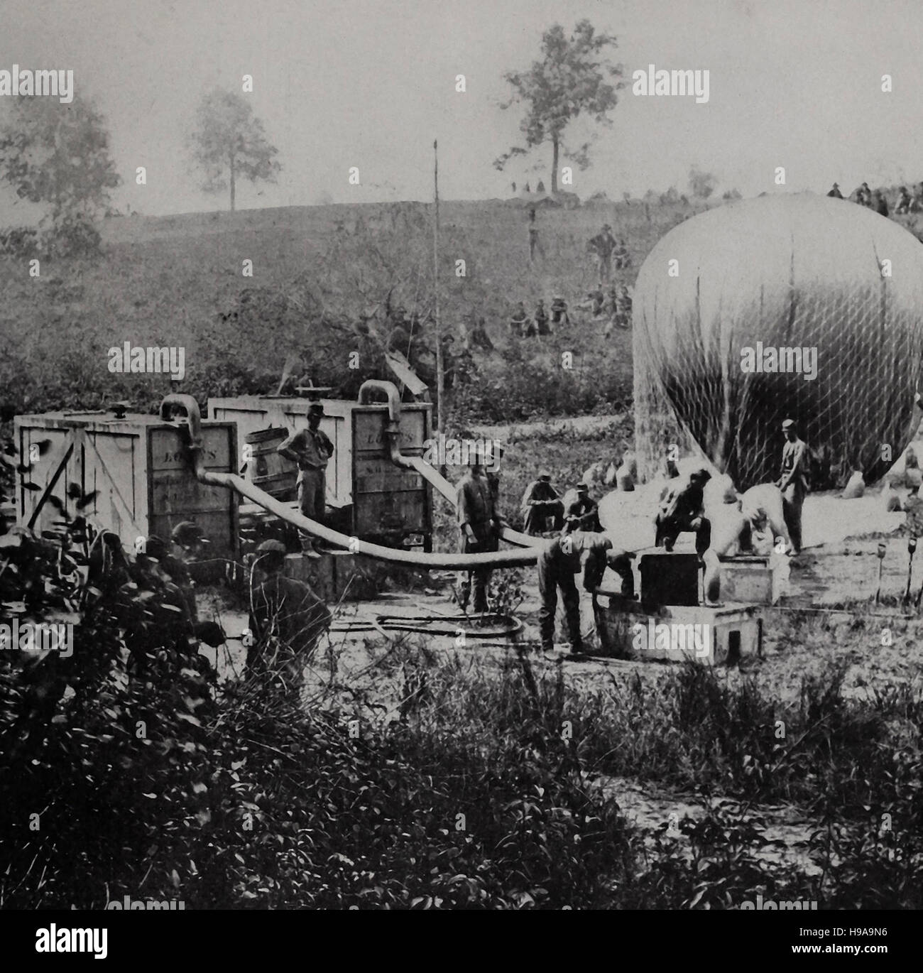 The balloon Intrepid being inflated to reconnoiter the Battle of Fair Oaks during the USA Civil War Stock Photo