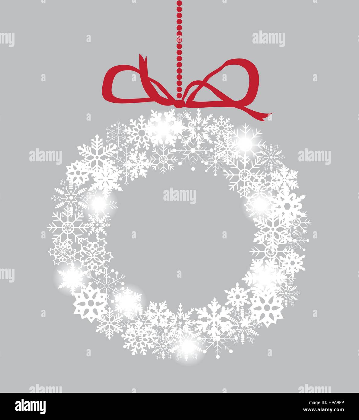 vector illustration of a snowflake Christmas wreath with red ribbon ...
