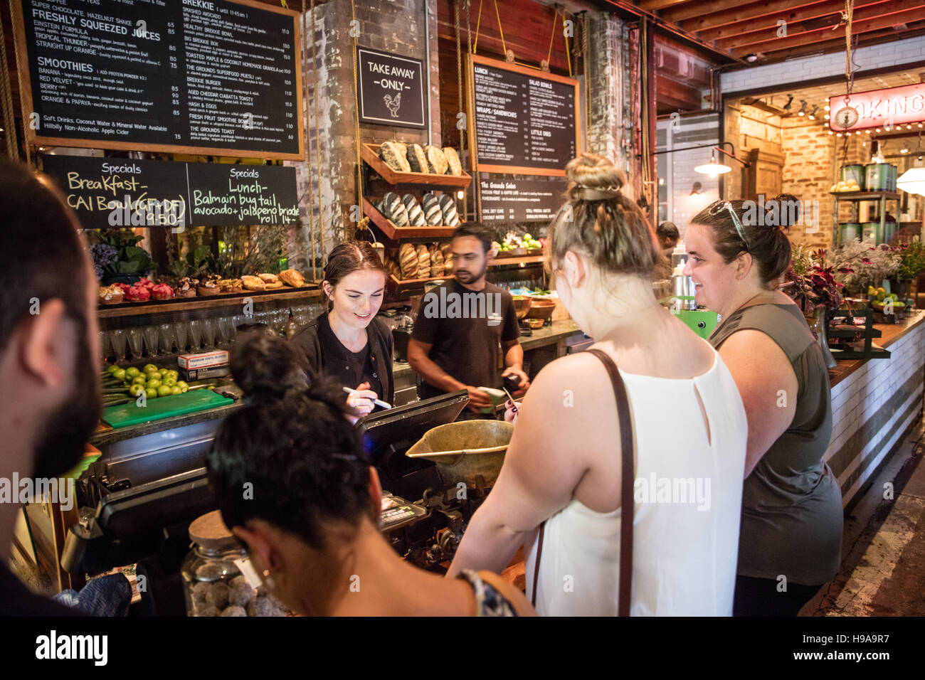 Making coffee at The Grounds, Alexandria Sydney, Australia Stock Photo