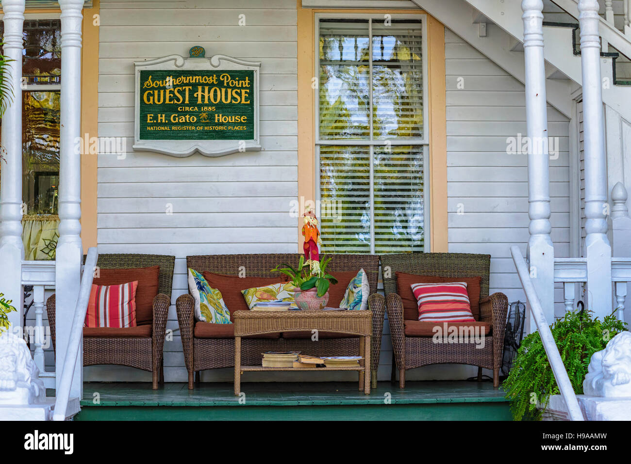 Porch of the Southernmost Point Guest House in Key West, Florida, http://www.southernmostpoint.com/index.html Stock Photo