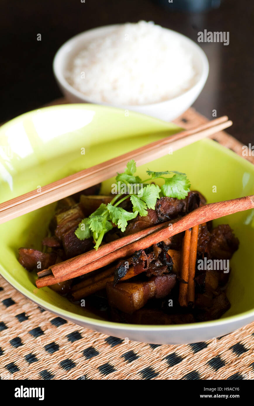 Moo hong, braised pork belly with Chinese herbs and cinnamon, a Baba-Nonya cuisine dish brought to Phuket by Hokkien Chinese immigrants. Thailand. Stock Photo