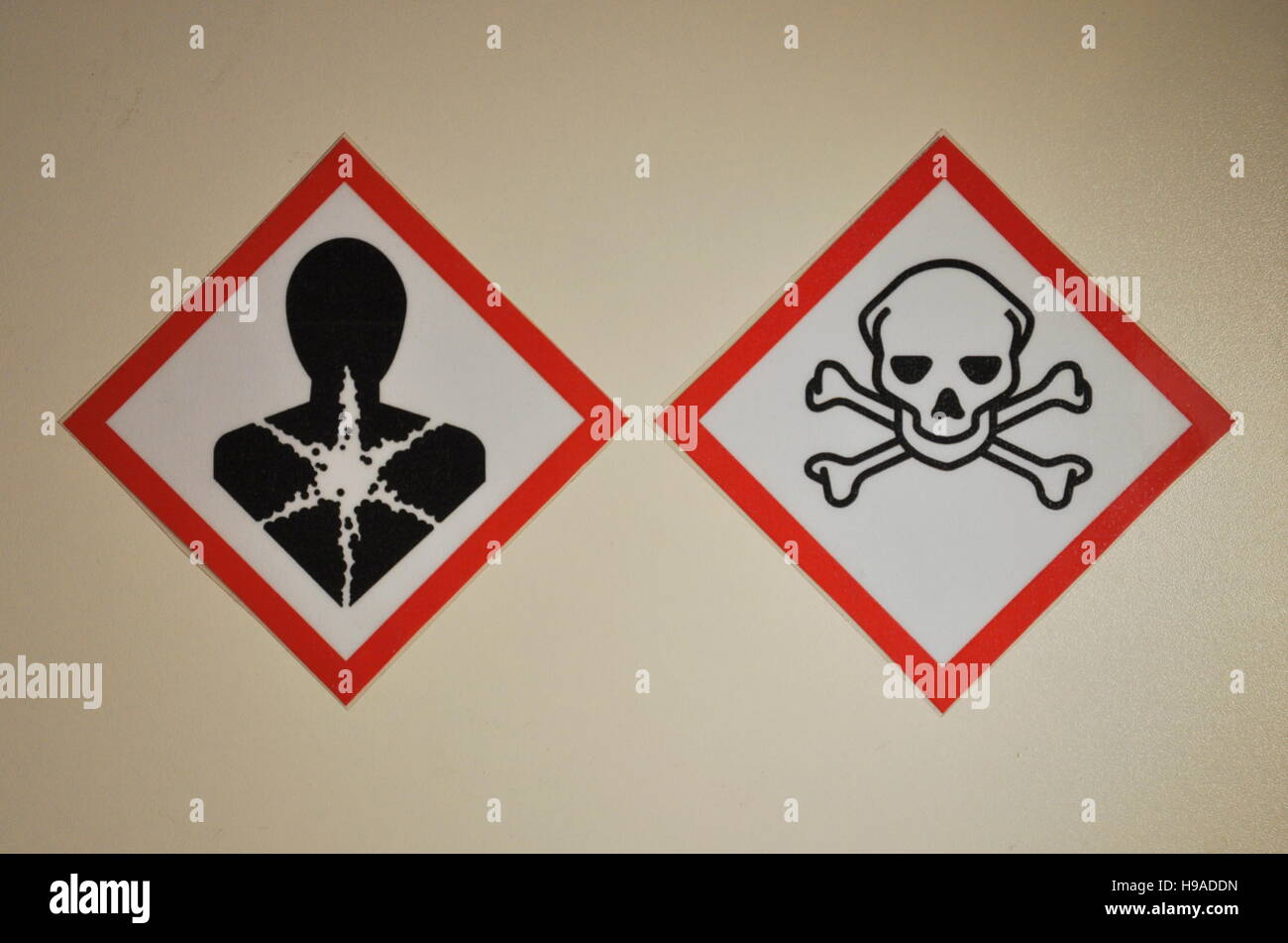 New labeling of hazardous substances, health, safety, protection, chemicals Stock Photo