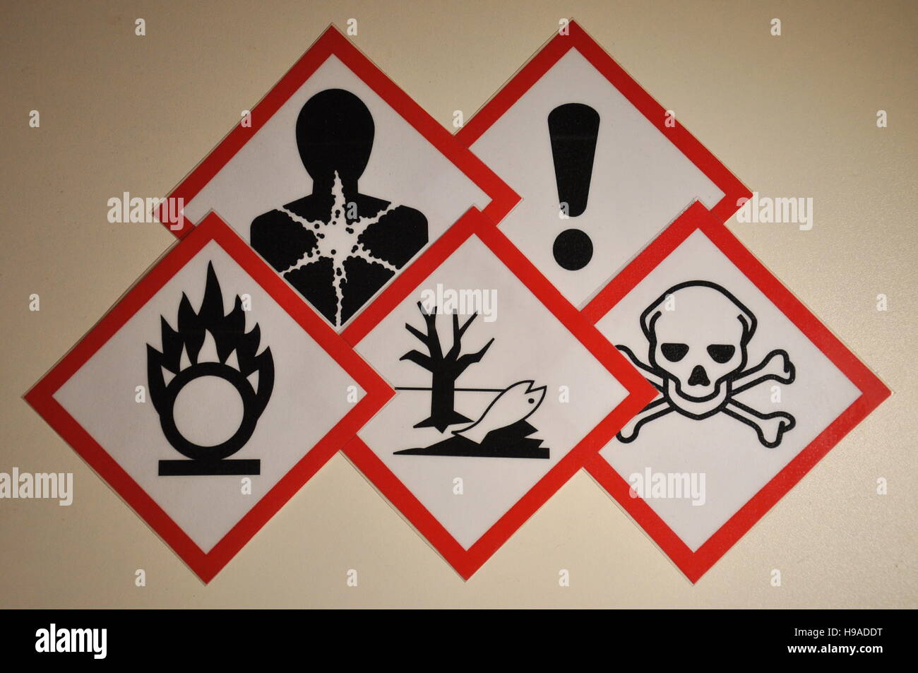 New labeling of hazardous substances, health, safety, protection, chemicals Stock Photo