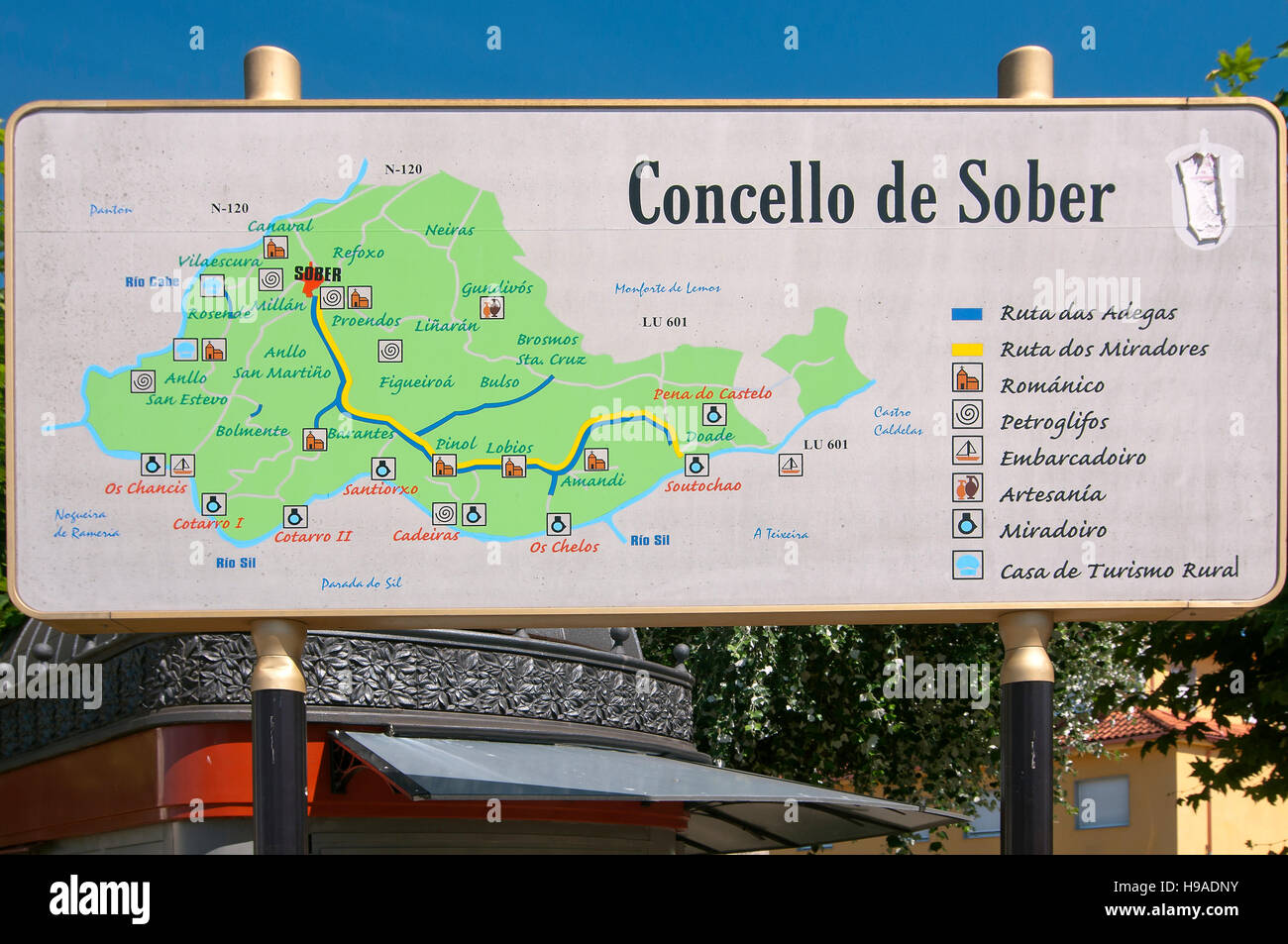 Tourist map, Sober, Lugo province, Region of Galicia, Spain, Europe Stock Photo