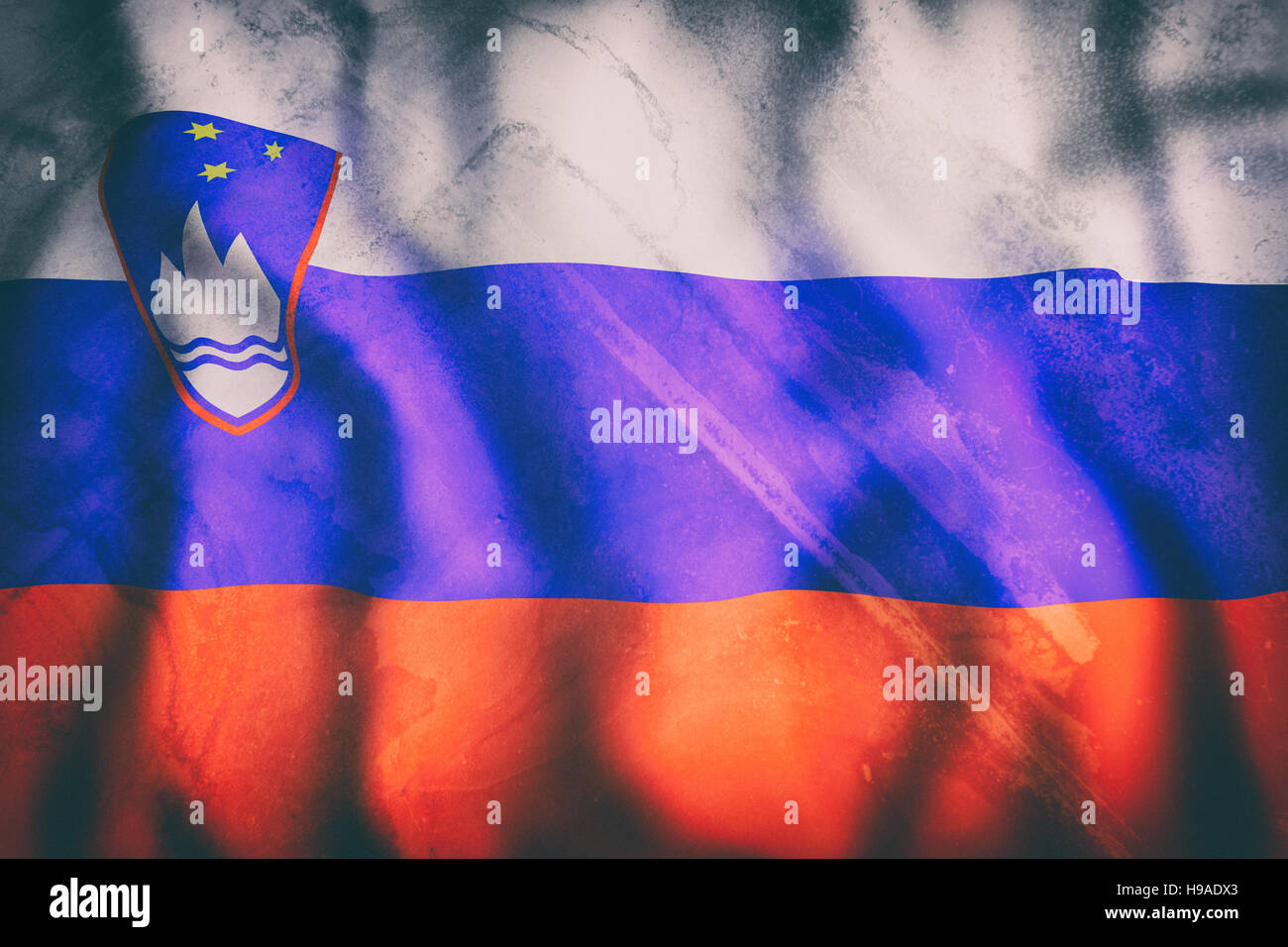 3d rendering of an old Slovenia flag waving Stock Photo - Alamy