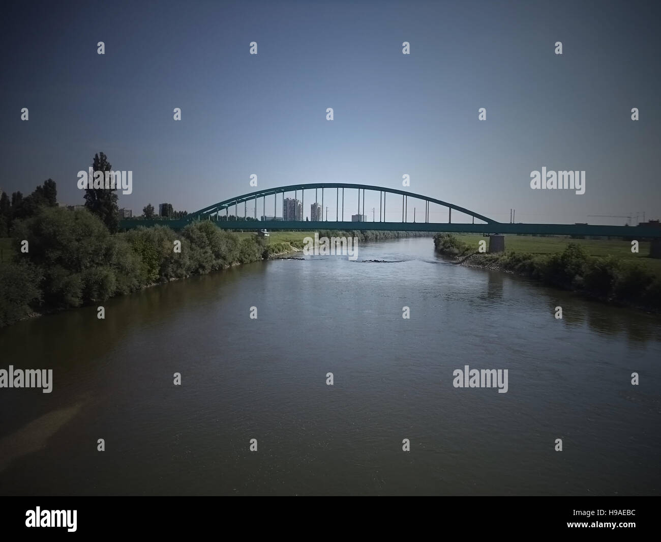 Zagreb, Croatia, the Sava River, railway bridge over the Sava River Stock Photo