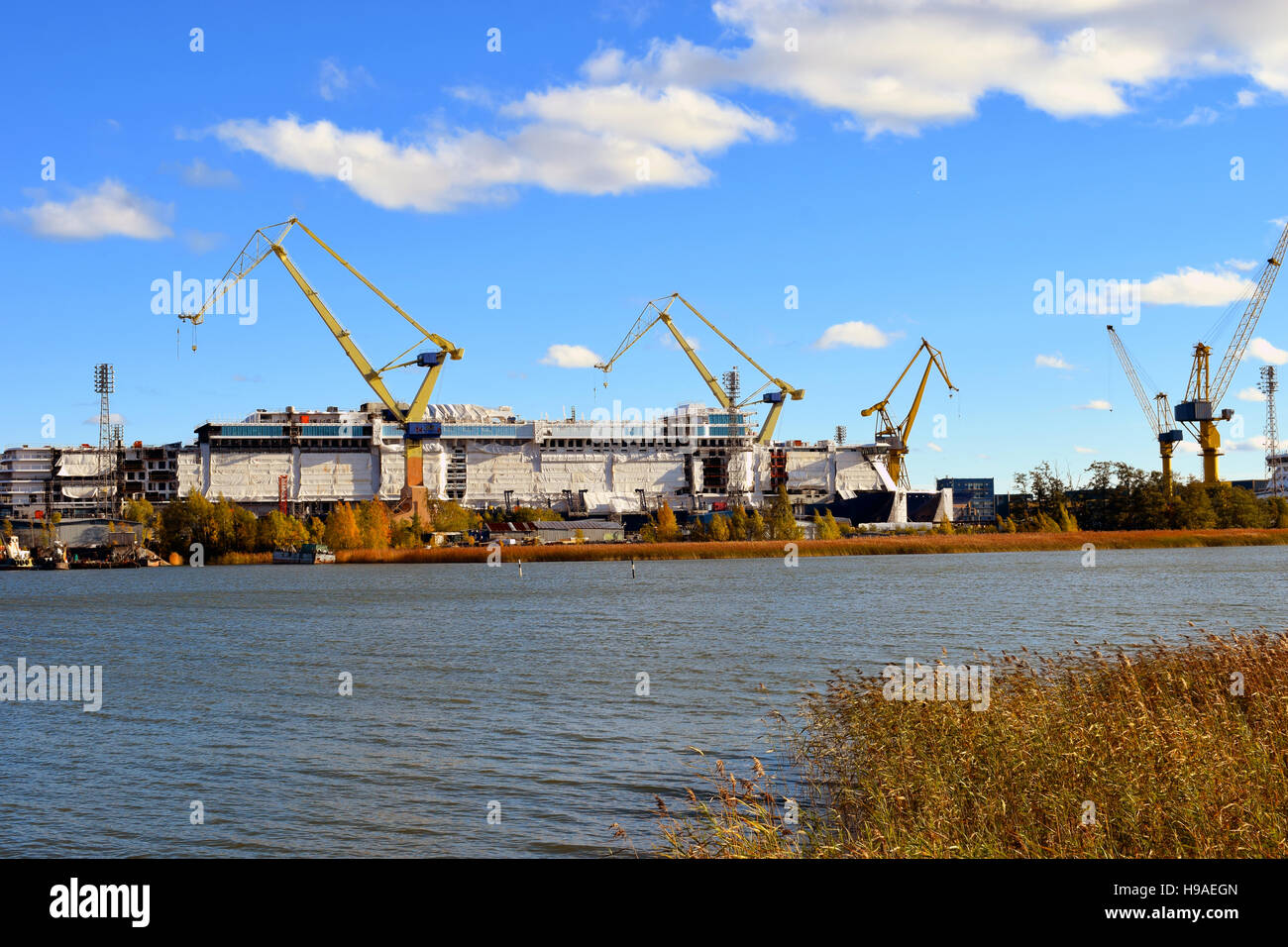 Perno shipyard, Turku, Finland. The yard is operated by Meyer Turku Oy Stock Photo