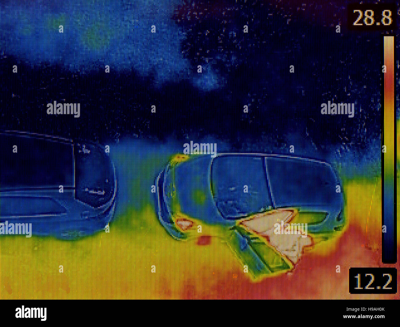 Thermal Imaging Surveillance from Parking Lot Stock Photo
