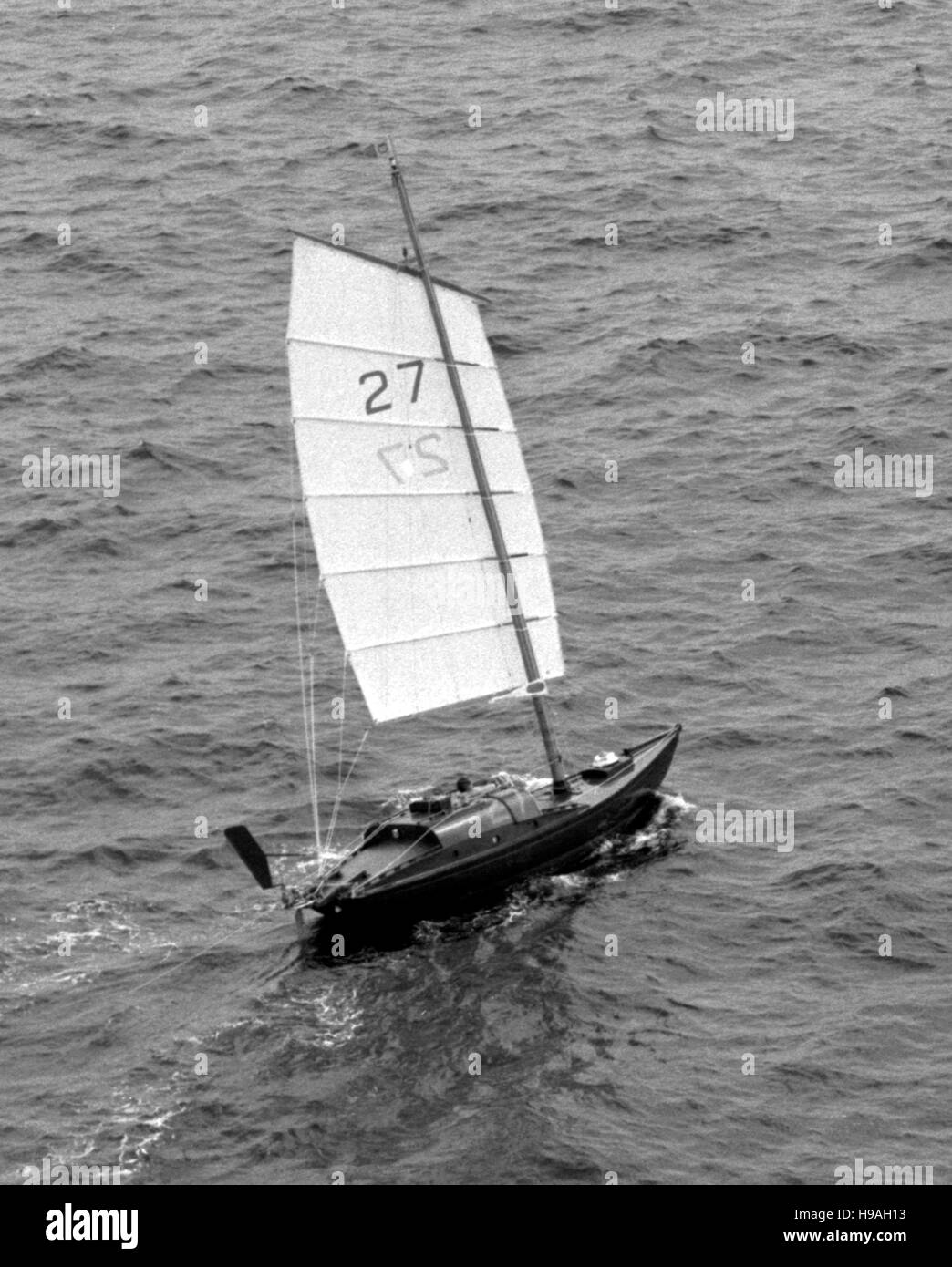AJAX NEWS PHOTOS. 7TH JUNE, 1980. PLYMOUTH,ENGLAND. - OSTAR START - MIKE RITCHIE SAILING JESTER, ONE OF THE SMALLEST YACHTS IN THE RACE TO NEWPORT R.I.  PHOTO:JONATHAN EASTLAND/AJAX REF:800706 16 Stock Photo