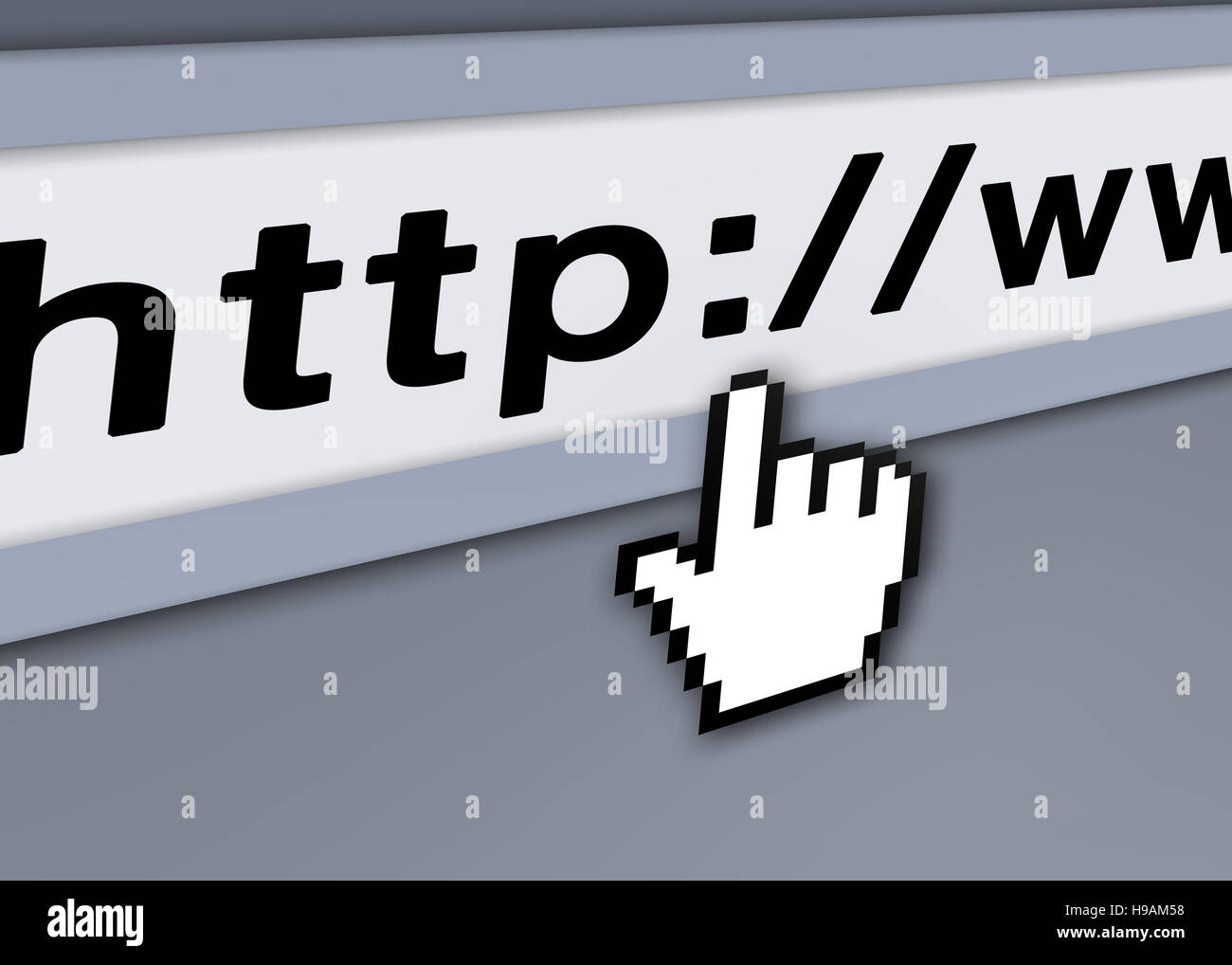 Closeup of address bar of web browser, http with mouse hand Stock Photo ...