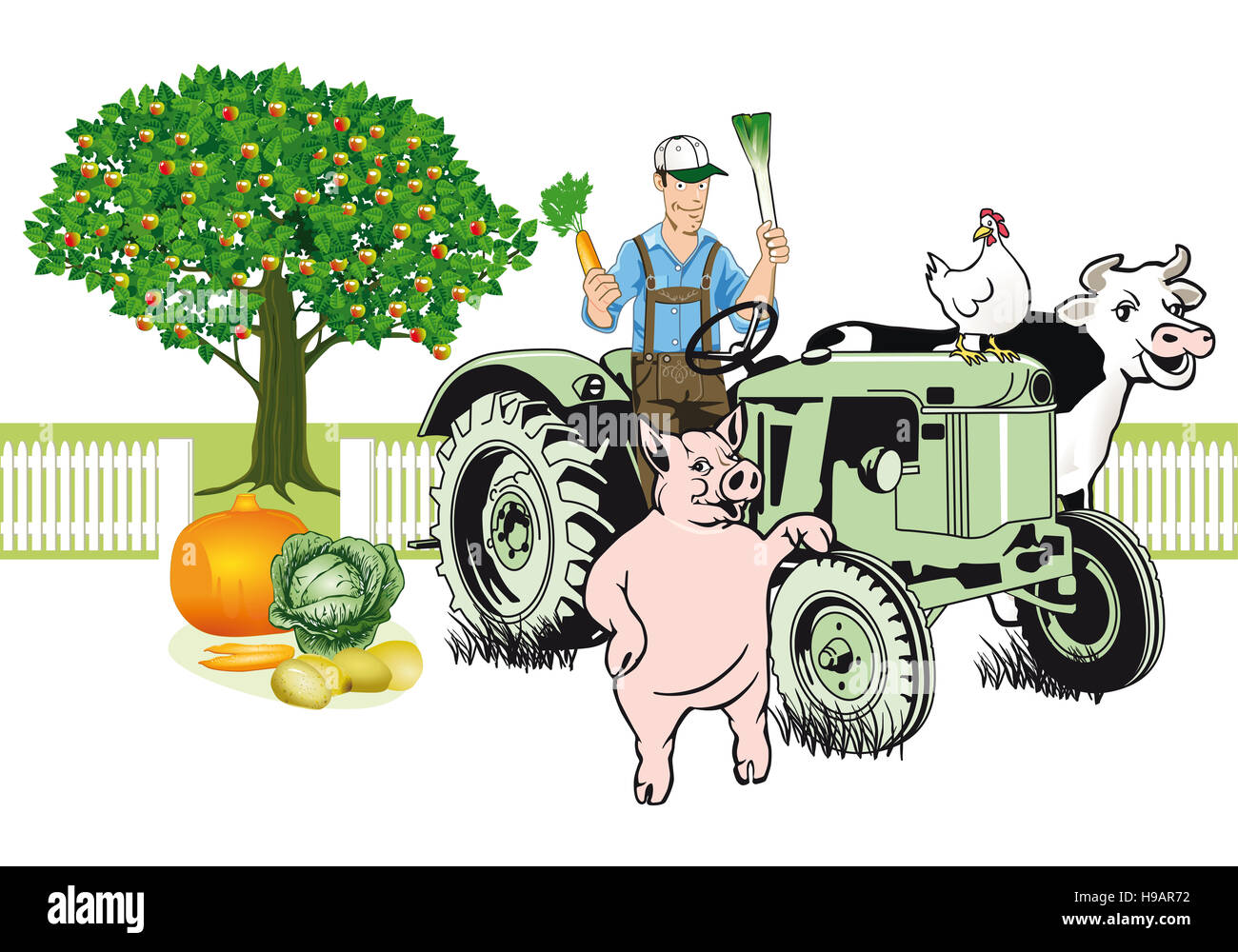 Farmer on Tractor with his animals Stock Photo - Alamy