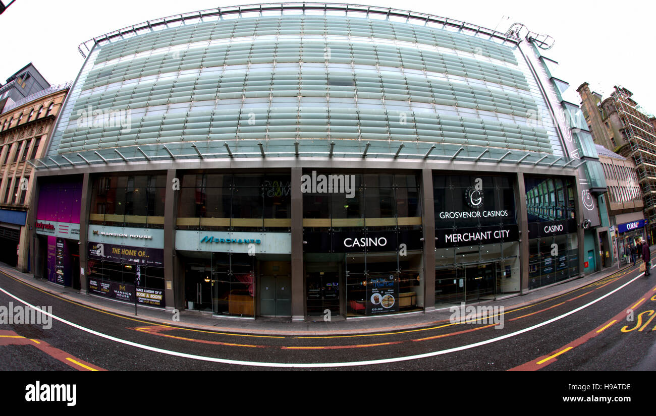 Glasgow carpark with casino and clubs shot with fisheye Stock Photo