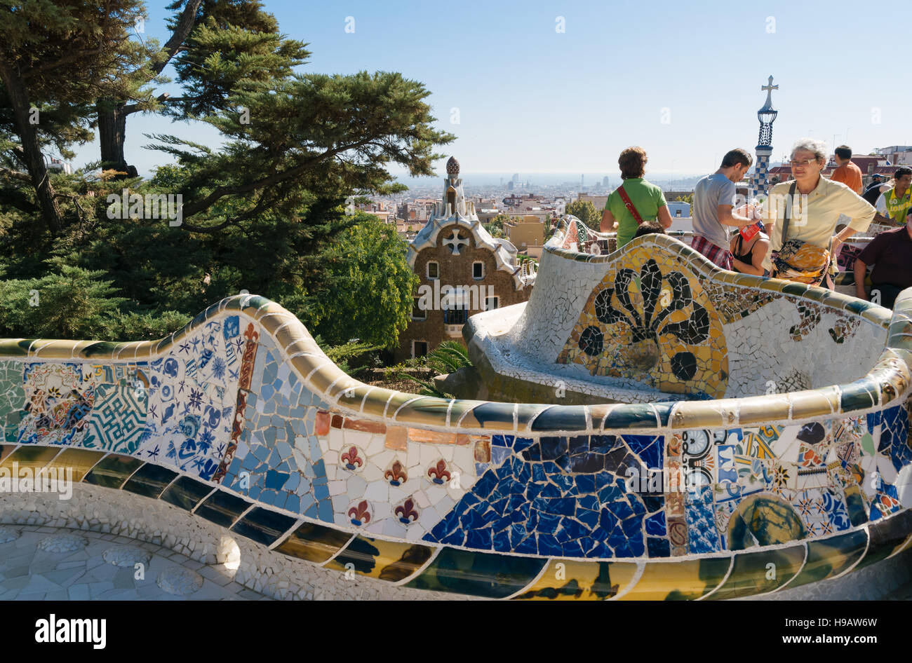Barcelona, Spain - October 10, 2011: The Park Güell is a public park system composed of gardens and architectonic elements located on Carmel Hill Stock Photo