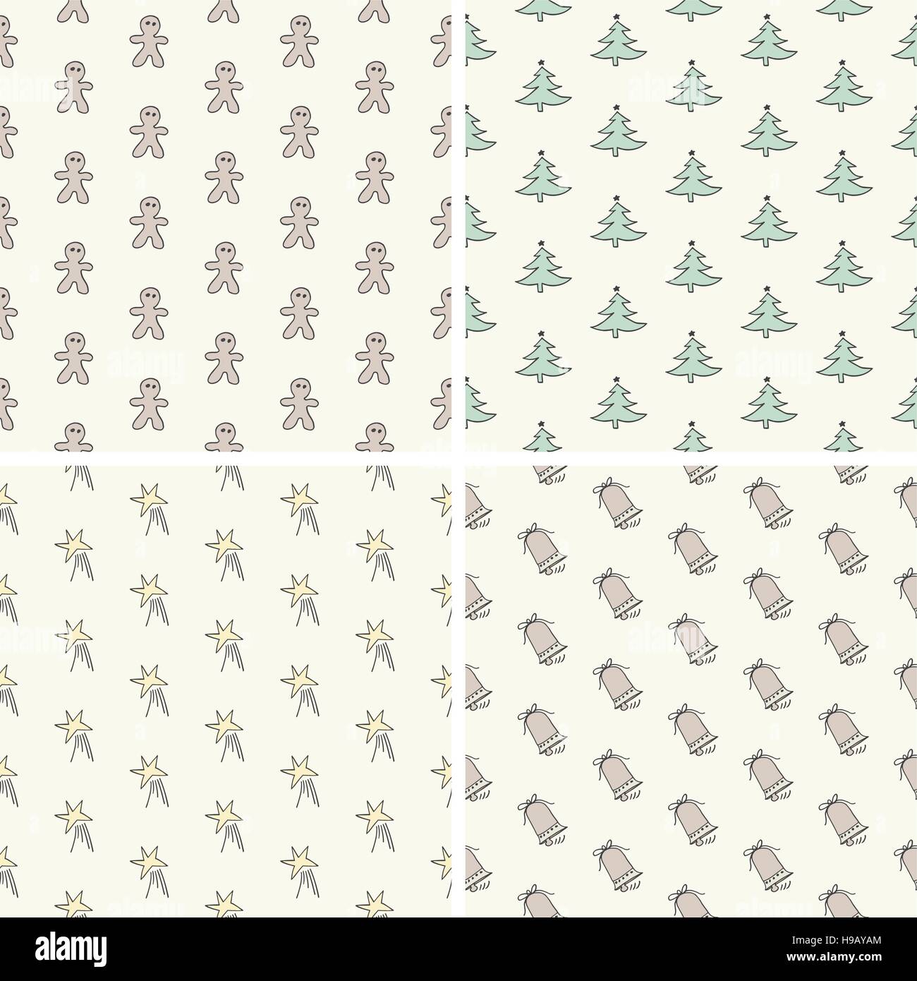 Hand Drawn Christmas Seamless Pattern Collection Stock Vector Image ...